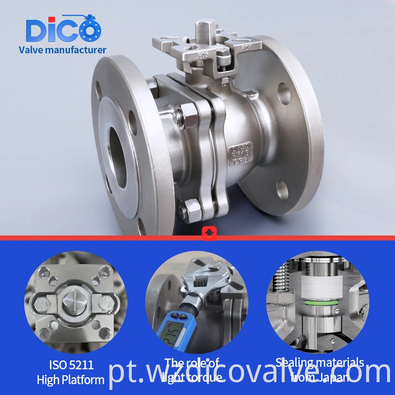 DICO Investment Casting Material de construção DIN PN16 Aço inoxidável com válvula de esfera ISO5211 Pad 2pc